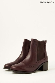 Monsoon Layla Brown Brogue Leather Ankle Boots