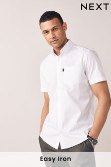 White Slim Fit Short Sleeve Easy Iron Button Down Oxford Shirt (T08865) | R281