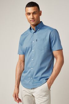 Blue Dusky Regular Fit Short Sleeve Easy Iron Button Down Oxford Shirt (T08938) | KRW29,900