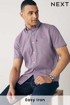 Red/Navy Blue Gingham Check Easy Iron Button Down Oxford Shirt (T08941) | $31