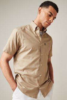 Песочный - Стандартный крой и короткий рукав - Оксфордская рубашка из немнущейся ткани на пуговицах (T08951) | €22