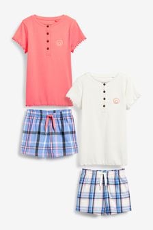 Pink/Blue 2 Pack Woven Bottom Short Pyjamas (3-16yrs) (T09005) | €26 - €35