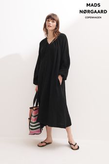 Czarny - Damska sukienka midi typu kaftan Mads Norgaard z dekoltem w szpic (T09072) | 444 zł