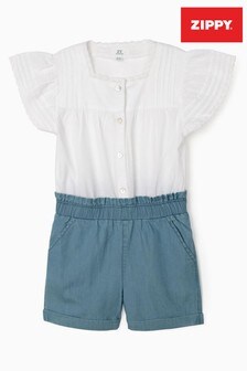 Zippy Girls White/Blue Dual Fabric Jumpsuit (T09103) | €32