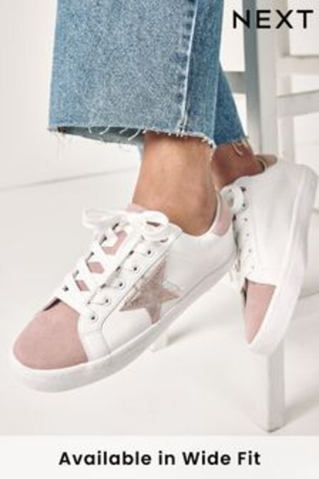 White & Rose Gold Wide Fit Forever Comfort® Star Lace-Up Trainers (T09132) | €34