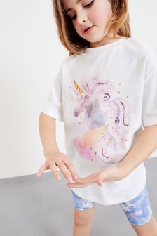 Lilac Purple Sequin Unicorn T-Shirt & Shorts Set (3-16yrs) (T09699) | €22.50 - €30