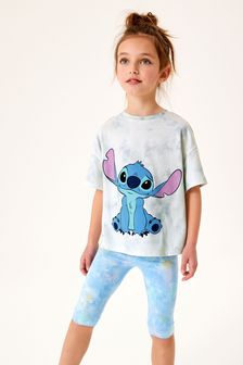 Blue/White Lilo & Stitch Tie Dye Glitter T-Shirt (3-16yrs) (T09701) | €17.50 - €24