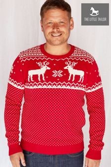 The Little Tailor Men's Red Christmas Reindeer Fairisle Jumper (T09853) | €53