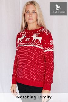 Roșu - Pulover pentru femei cu model fairisle și Crăciun cu reni The Little Tailor (T09854) | 301 LEI