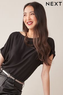 Schwarz, einfarbig - Kastenförmiges T-Shirt (T09909) | 12 €