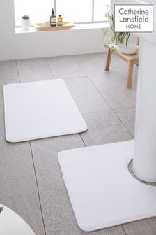 Catherine Lansfield White Anti-Bacterial Memory Foam Bath Mat and Pedestal Mat (T09980) | $26