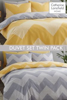 Catherine Lansfield Grey Chevron Geo Twin Pack Duvet Cover and Pillowcase Set (T09987) | ₪ 112 - ₪ 205
