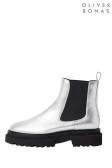 Oliver Bonas Silver Metallic Silver Chelsea Chunky Boots