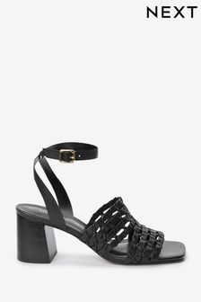 Black Signature Weave Block Heel Sandals (T10160) | 41 €