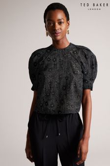 Ted Baker Ingriid Black Boxy Puffed Sleeve Top (T10174) | €69