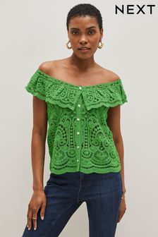 Green Crochet Off The Shoulder Top (T10346) | 18 €