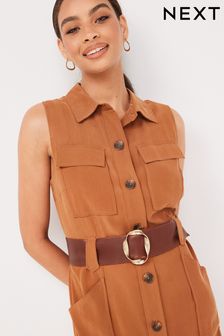 Tan Brown Leather Statement Buckle Belt (T10563) | R434