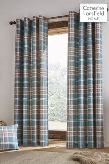 Catherine Lansfield Teal Blue Tweed Woven Check Curtains (T10572) | AED116 - AED277