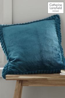 Catherine Lansfield Teal Blue Velvet and Faux Fur Soft and Cosy Cushion (T10575) | AED100