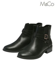 M&Co Black Mid Heel Ankle Boots With Buckle Detail