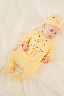 צהוב - חליפת שינה עם אפרוחים לתינוקות (גילאי 0 עד 2) (T10750) | ‏46 ₪ - ‏54 ₪