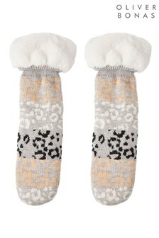 Oliver Bonas Grey Animal Print Slipper Socks