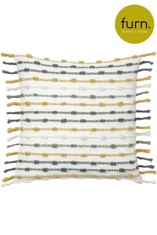 furn. Ochre Yellow/Natural Beige Dhadit Striped Polyester Filled Cushion (T11056) | $27