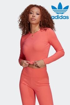 Pomarańczowy - Krótki prążkowany top z długim rękawem adidas Originals (T11161) | 135 zł