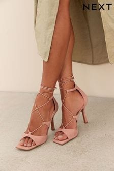 Camel Signature Leather Strappy Wrap Heels (T11238) | €36
