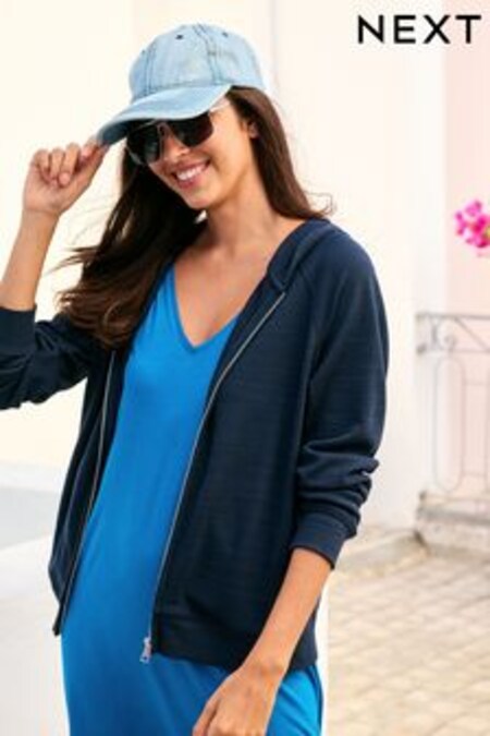 Azul marino - Sudadera con capucha y cremallera con diseño de verano ligero (T11323) | 30 €