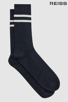 Reiss Navy Alcott Wool Blend Striped Crew Socks (T11401) | kr273