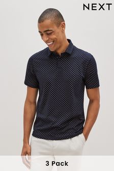 Bianco/Nero/blu navy Blu geometrico Stampa - Jersey Polo Shirts 3 Pack (T11575) | €46