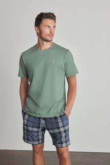 Green/Navy Blue Check Motionflex Cosy Short Pyjama Set (T11789) | €25