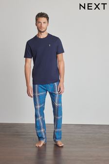 Navy/Blue Lightweight Check Pyjama Set (T11790) | $49