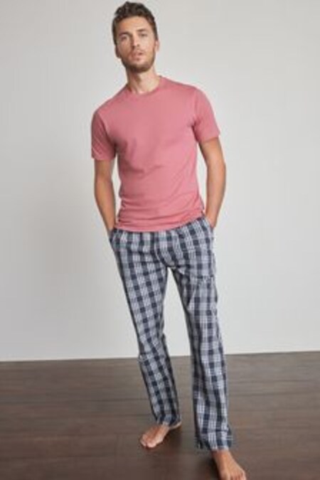 Pink/Navy Blue Lightweight Check Pyjama Set (T11803) | $61