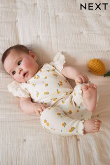 Bialy/cytrynowy - 2-częściowy niemowlęca prążkowaną koszulkę i legginsy (T11896) | 65 zł - 77 zł
