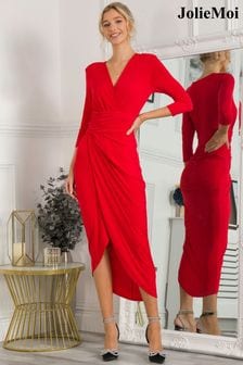 Jolie Moi Red Parris Jersey Draped Bodycon Dress (T12315) | €38