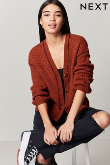 Rust Brown Tipped Gold Button Cardigan (T12324) | 43 €