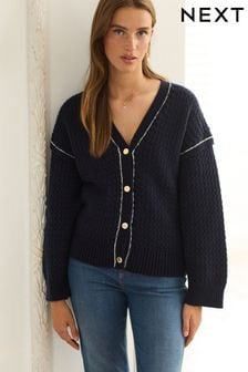 Navy Blue Tipped Gold Button Cardigan (T12326) | 31 €