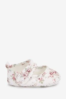 Imprimé fleuri blanc - Chaussures style salomé bébé en coton (0-18 mois) (T12367) | €8