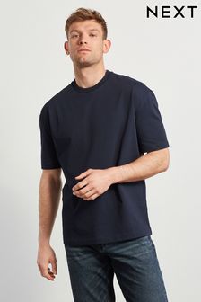 כחול כהה - גזרה רפויה - חולצת טי מבד עבה (T12415) | ‏52 ‏₪