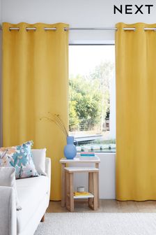 Ochre Yellow Matte Velvet Lined Eyelet Curtains (T12441) | $52 - $163