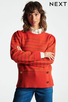 Red and Brown Gold Button Stripe Shirt Layer Jumper (T12477) | 28 €