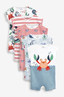 Blue Sealife 5 Pack Print Rompers (0mths-3yrs) (T12774) | €37 - €40