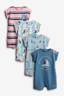 Bleu avec bateaux - Lot de 4 barboteuses imprimées pour bébé (0 mois - 3 ans) (T12778) | €24 - €27