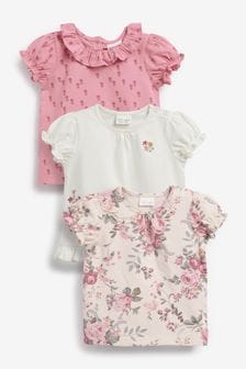 Pink/White Floral 3 Pack Baby Short Sleeve T-Shirt Tops (T13010) | kr201 - kr228