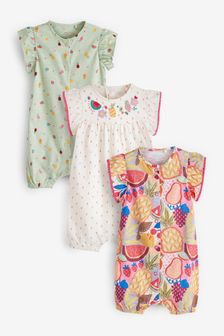 Bright Pink Fruit Print 3 Pack Rompers (0mths-3yrs) (T13046) | ₪ 62 - ₪ 70