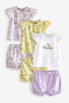 Lilac & Yellow Print Baby 6 Piece T-Shirt and Shorts Set (T13059) | ₪ 93 - ₪ 100