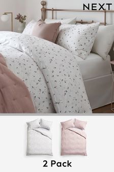 2 Pack Pink Ditsy Floral Reversible Duvet Cover and Pillowcase Set (T13334) | OMR15 - OMR31