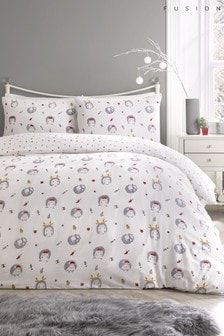 Fusion Red Kids Christmas Holly Hedgehog Duvet Cover and Pillowcase Set (T13393) | €19 - €32